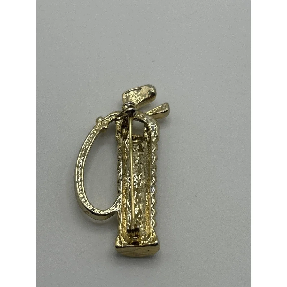 Gold Tone‎ Golf Bag Clubs Brooch Pin Rhinestone Accents Sports Fashion Jewelry